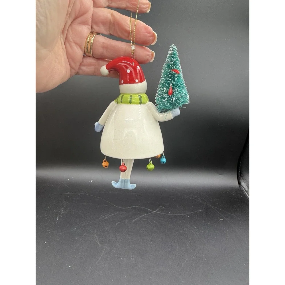 ⛄Vintage Ceramic Snowman Ornament – Hand‑Painted Bell w/ Jingle Legs – Crazing⛄